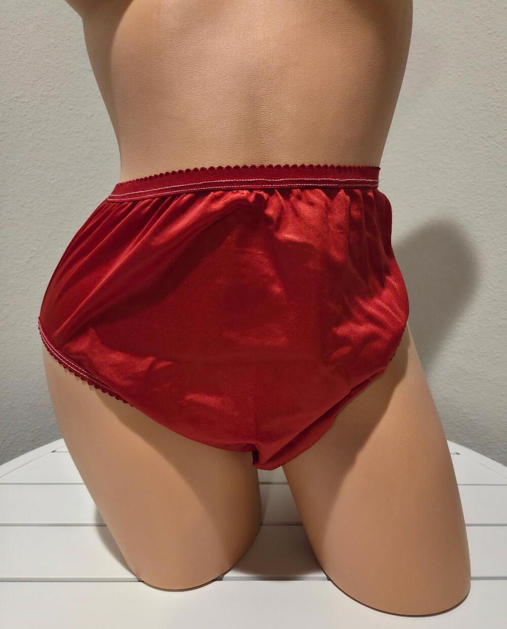 Shadowline 17842 Classic Shiny Nylon Hi Cut Panty Full Coverage Candy Apple Red